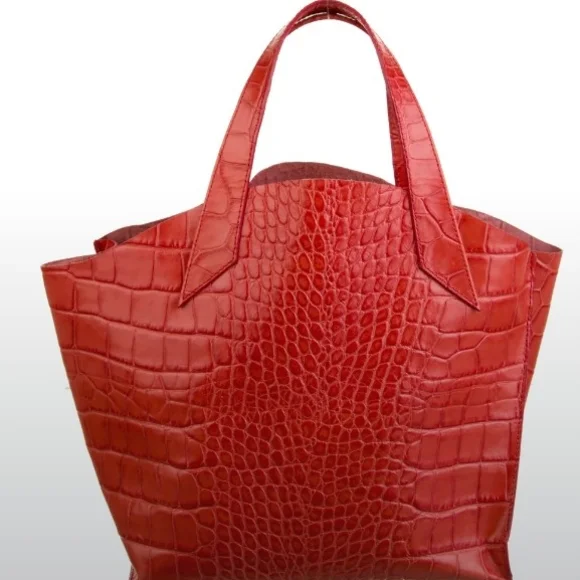 Furla Dark Pink/Red Croc-Embossed Women's Tote Bag - Picture 2 of 7